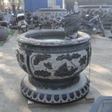 石雕青石鱼缸 仿古做旧圆缸流水摆件 园林庭院装饰摆件
